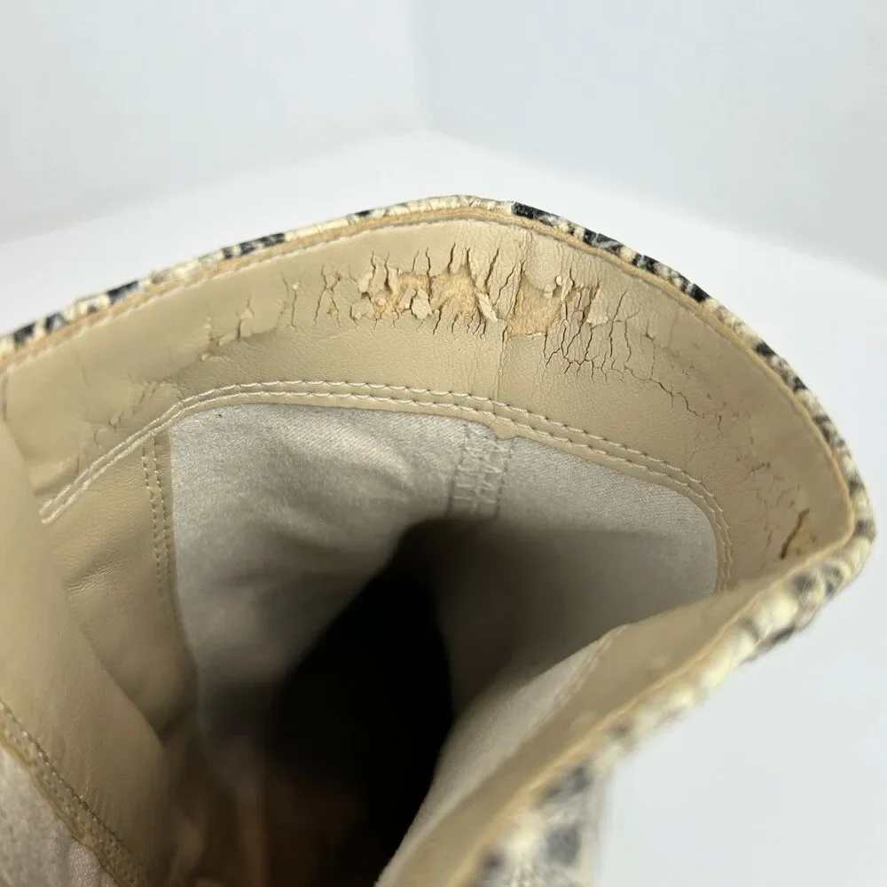 Sam Edelman Hilty Ankle Boots Snake Print Python Heeled Booties Beige Black 8.5